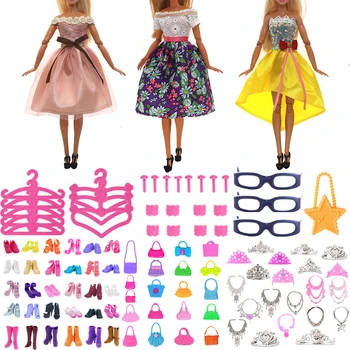 26 kom. Barbie doll-Pribor za odjeću = 1 tanku haljinu + 10 skupio + 5 cipele + 2 torbe + 2 stakla + 6 ukrasa, pogodna za poklone lutke 30 cm