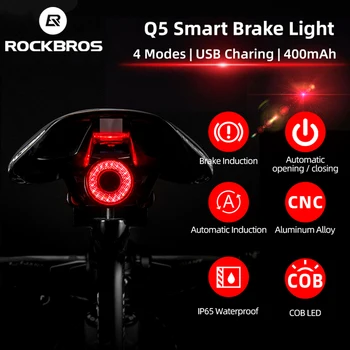 ROCKBROS Bicikl lLight Inteligentni Automatski Senzor Kočenja IPx6 Vodootporna Led Punjenje Biciklistička dugo Svjetlo Pribor Za Stražnjeg Svjetla za Bicikl