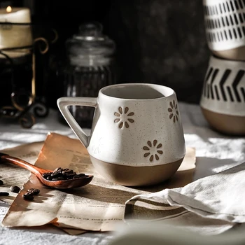 Cvjetni Šalice Keramičke Šalice S Ručkom Nordijsko Geometrija Kava Šalicu Za Kavu I Čaj Mlijeko Zobeno Brašno Kreativni Pokloni Za Rođendan Posuđe Za Piće