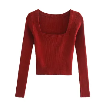 BLSQR Starinski Ženski Džemper S Trga Cutaway, Crvena Ženski pletene džemper Dugih Rukava, Nalik na ženski pulover, kardigan