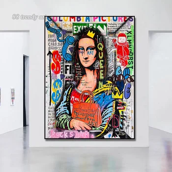 Kraljica Mona Lise Pop Grafiti Umjetnost Platnu Slikarstvo Modni Zabavne Plakati sa slikom Mona Ulični Zid Umjetničke Slike za Interijer Doma Dekor
