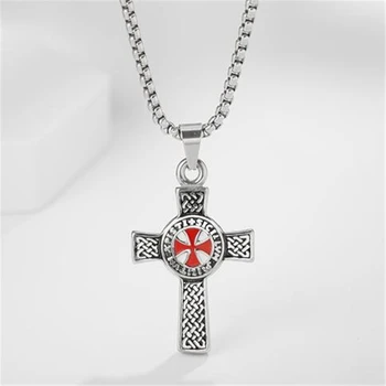 Vintage Punk Templara Crveni Viteški Križ Privjesak Lanca I Ogrlice za Za Muškarce Deset Amulet Nakit