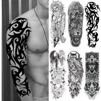Plemenski Totem Privremeni Tattoo Rukava Za Muškarce Žene Odrasle Lažni Cvjetni Tetovaže Na Ramenu Naljepnica Crna Lubanja Tetovaže Velike Puna Ruka