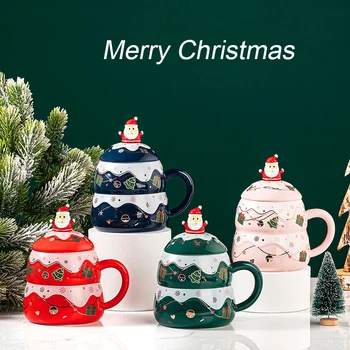 Božićno Drvce Šalice S Poklopcem Djed Mraz Žlica Šalice Kave Kreativna Keramičke Čaj Mlijeko Doručak Čaša Za Vodu Dar Za Djecu I Odrasle