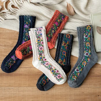 Klasične ženske čarape, čarape s cvjetnim uzorkom, slatka čarape za djevojčice, proljeće-jesen čarape, Čarape za Žene, Modne Slatka Čarape