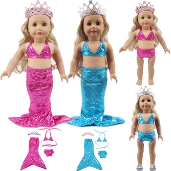 4 kom./compl., kupaći kostim Sirene za 18 cm, američka Lutka, Igračke za Djevojčice, 43 cm, Odjeća za novorođenčad, Pribor za naše Generacije