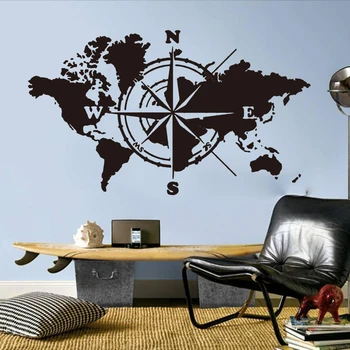 Veliki Kompas, Karta Svijeta Putovanja Vinil Naljepnica Naljepnica Na Zidu Cool Ured Atlas Svijeta Avanture Dekor Sobe