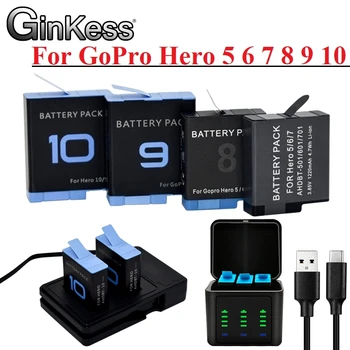 Baterija GinKess Za akcijske sportske kamera GoPro 1850 mah, 3 Načina za Brzi Punjač Za Go Pro Hero10 9 8 7 6 5, Black Pribor Baterija