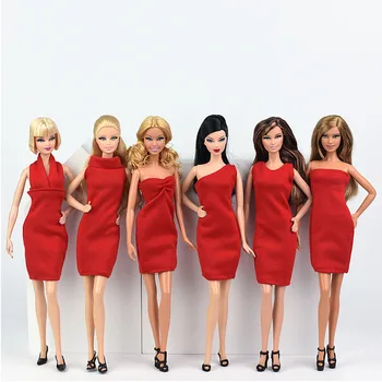 6 kom./lot, Crvene haljine za lutke Barbie, odijevanje za zurke, haljine, kratke haljine Za Barbie lutke pribor za lutke 1/6