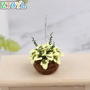 1pc 1:12 Kućica za lutke Minijaturni Pribor za Zelene Biljke U Loncima Simulacija Viseći Cvijet Model Lutke Dekor Igračke