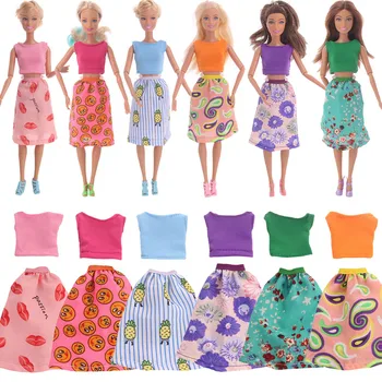 2 kom./compl., suknja za lutke Barbiees, kratki top s prorezom na struk, funky casual odjeća, pribor za lutke 11 inča, pokloni za djevojke, bez naslona