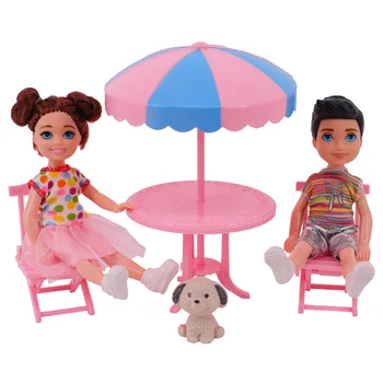 Nova Lutka-Pribor Pink Stol Sa Suncobranom Sklopivi Stolac Za 11,5 cm Barbie i 16 cm Mini-Lutka Kelly Oblači Kuća Lutaka