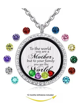 Majka - to je svijet upisan magnetski Plutajući Medaljon sa Živom Memorijom, Privjesak, ogrlica s kamenom rođenja, šarmantan ogrlice, nakit