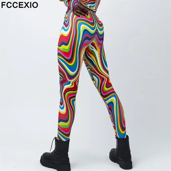 FCCEXIO Boja ulje Modni Print sweatpants Tajice S Visokim Strukom Tajice Za Teretane Push-Up Bešavne Fitness Ženske Seksualne Tajice