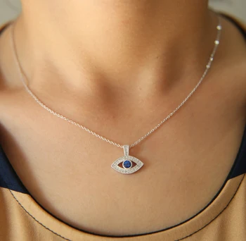 sretan znak nakit europska turski whammy 925 sterling srebra nakit slatka, nježna bijela plava cz očiju ogrlica