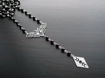 Ogrlica iz jasan мотылька s ovjesom u obliku meseca, Gothic, lanac za veste, crna