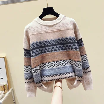 Džemper ženski art klasicni 2022 nova moda jesen i zima studentski japanski dijamant жаккардовый džemper, pulover