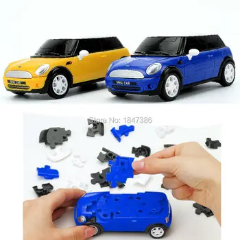 64 kom. Mini Cooper 1:32 Licencirani 3D Auto DIY Model Zagonetke Građevinske Setove Skup, Dječji Zabavan Automobil KitsToy, Plava i Žuta
