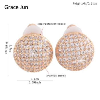 Grace Jun Visokokvalitetna Okrugli Oblik AAA CZ Isječak na Naušnice Bez Piercing za Žene Kvalitetan Dodatak za Uši Ne Izaziva Alergije.