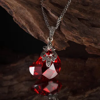 925 sterling srebro ženski nakit nepravilne geometrije crvena starinski Prirodni kamen u obliku kapljice vode nar veliki Privjesak s lancem