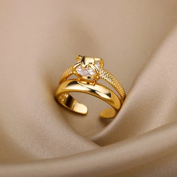 Cirkon Srce Otvoreni Prsten Za Žene Ljubavnik Zlatne Boje Od Nehrđajućeg Čelika Angažman Zaručnički Prsten Ženski Nakit Poklon Za Rođendan 2022