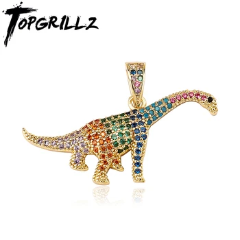 TOPGRILLZ Privjesak u obliku Životinja, Nova Ogrlica sa Ovjes U Obliku Dinosaura, Mikro-Podstavljene Kubni Cirkonij s Lancem-Mjenjač, Modni Nakit U stilu hip-Hop Za Poklon