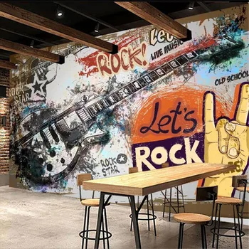 Za Narudžbu Bilo koje Veličine Zidne Tapete Europski Stil Retro 3D Grafita Gitara Rock Glazba Bar KTV Instrumental Pozadina Umjetnička Zidno Slikarstvo